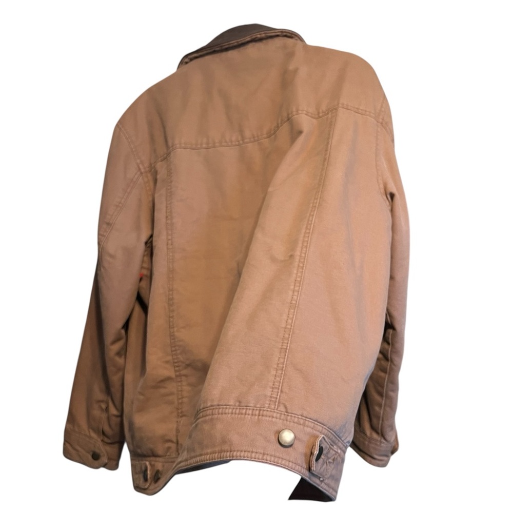 St John’s Bay Barn Coat Chore Jacket size medium brown tan leather collar - Picture 4 of 4